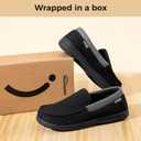 HomeTop Men's Comfort Memory Foam Moccasin Slippers, Breathable Cotton Knit Terry Cloth House Shoes for Indoor Outdoor (9 D(M) US, Black)