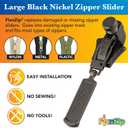 FixNZip Large Black Nickel Zipper Repair Kit | Universal No-Sew Slider Replacement for Heavy Jackets, Wetsuits, Boat Covers, and Luggage | Instant and Reusable Zipper Repair Tool | Sizes 8-10