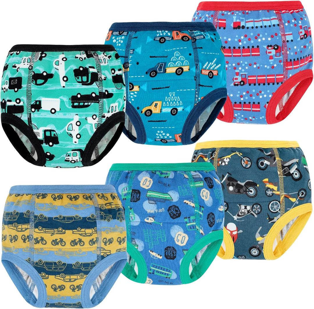 MooMoo Baby 6 Packs Potty Training Underwear Absorbent Vehicle Training Pants for Toddler Boys Pee Pants 2T-9T (3T)