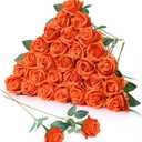 30pcs Fake Roses Artificial Silk Flowers Long Stems Bouquet for Wedding Bridal Shower Party Home Decoration (Orange)