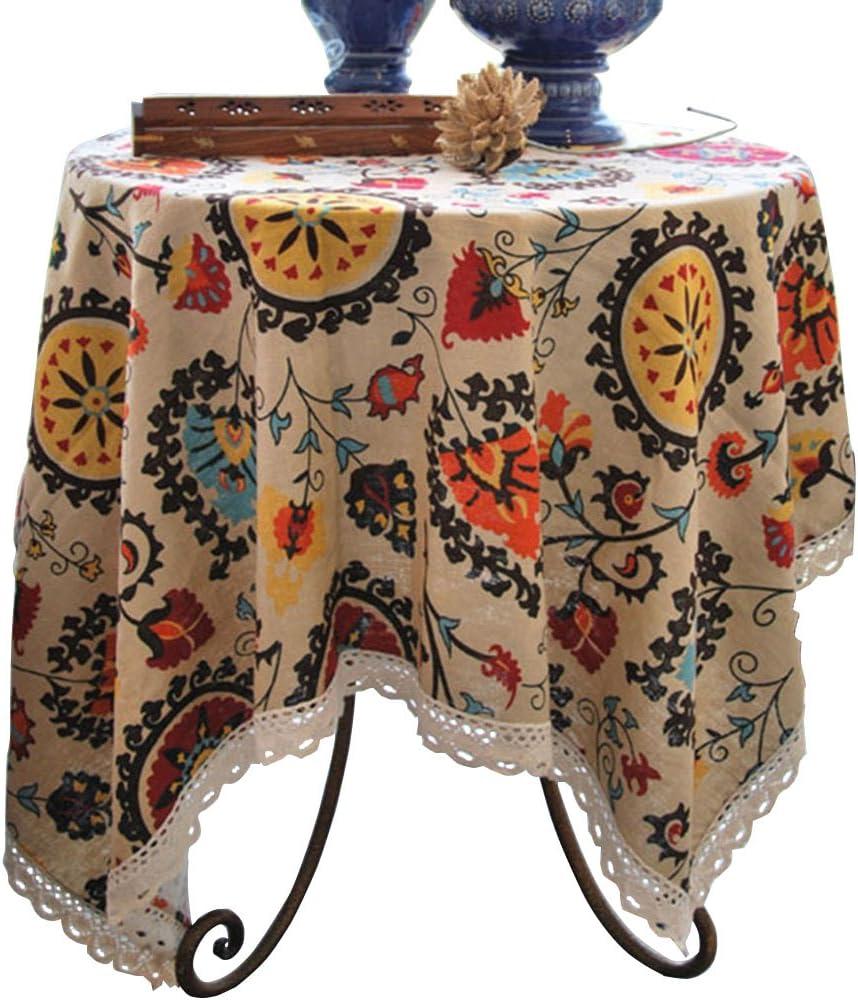 Aothpher 24x24 Inches Modern Boho Floral Jacquard Washable Small Tablecloths with Lace for Dining Table (Sunflower)
