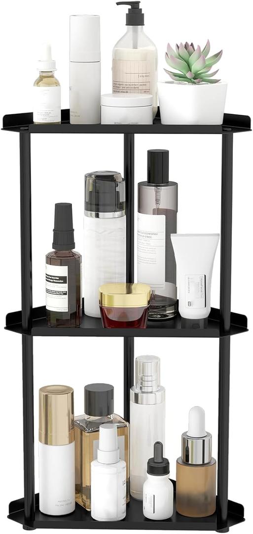 3 Tier Bathroom Counter Organizer, Vanity Organizer Corner Shelf, Skincare, Makeup Countertop Organizers, Kitchen, Bathroom Counter Storage, Black