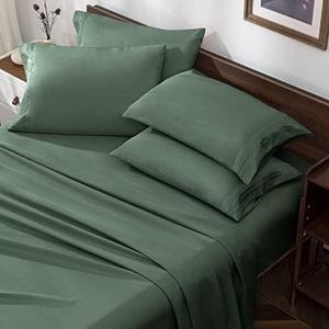 Horbaunal Green Full Size Sheet Set - 6 Piece Luxury 1800 Thread Count Bedding Sheets & Pillowcases - 16 Inch Deep Pocket Microfiber Bedding Set - Soft & Wrinkle Bed Sheets