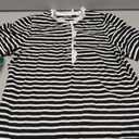 BLENCOT Summer T Shirt for Women Casual Puff Sleeve Button Down Ruffle Collar Striped Knit Blouse Tops (Black, L)
