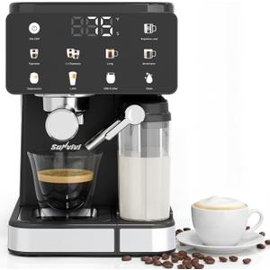 Espresso & Americano Machine with Cold Brew, Iced Coffee Maker with Ground/Capsule Dual Brewing, Touchscreen, Milk Frother, Latte & Cappucinno Maker with 51OZ Water Tank, Self-clean, Black