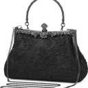 UBORSE 1920s Vintage Purse Embroidery Lace Floral Clutch Purse for Women Formal Evening Bag Handbag Wedding Bag (Black)