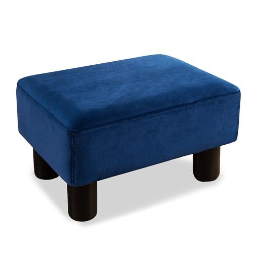 LUE BONA Small Foot Stool, Velvet Fabric Footrest Ottoman Stool with Non-Skid Plastic Legs, Rectangle Footstool Step for Couch, Desk, Office, Living Room, Navy