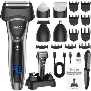 Electric Razor for Men, Waterproof Foil Shaver with Beard Trimmer and Body Groomer, Rechargeable with Charging Stand