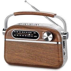 PRUNUS J130 Retro Portable AM FM Radio AC Plug in Wall,Battery Operated/Rechargeable,Transistor Radios with Bluetooth,Vintage Wood Radio Support TF Card/USB Playing, for Dad and Mom