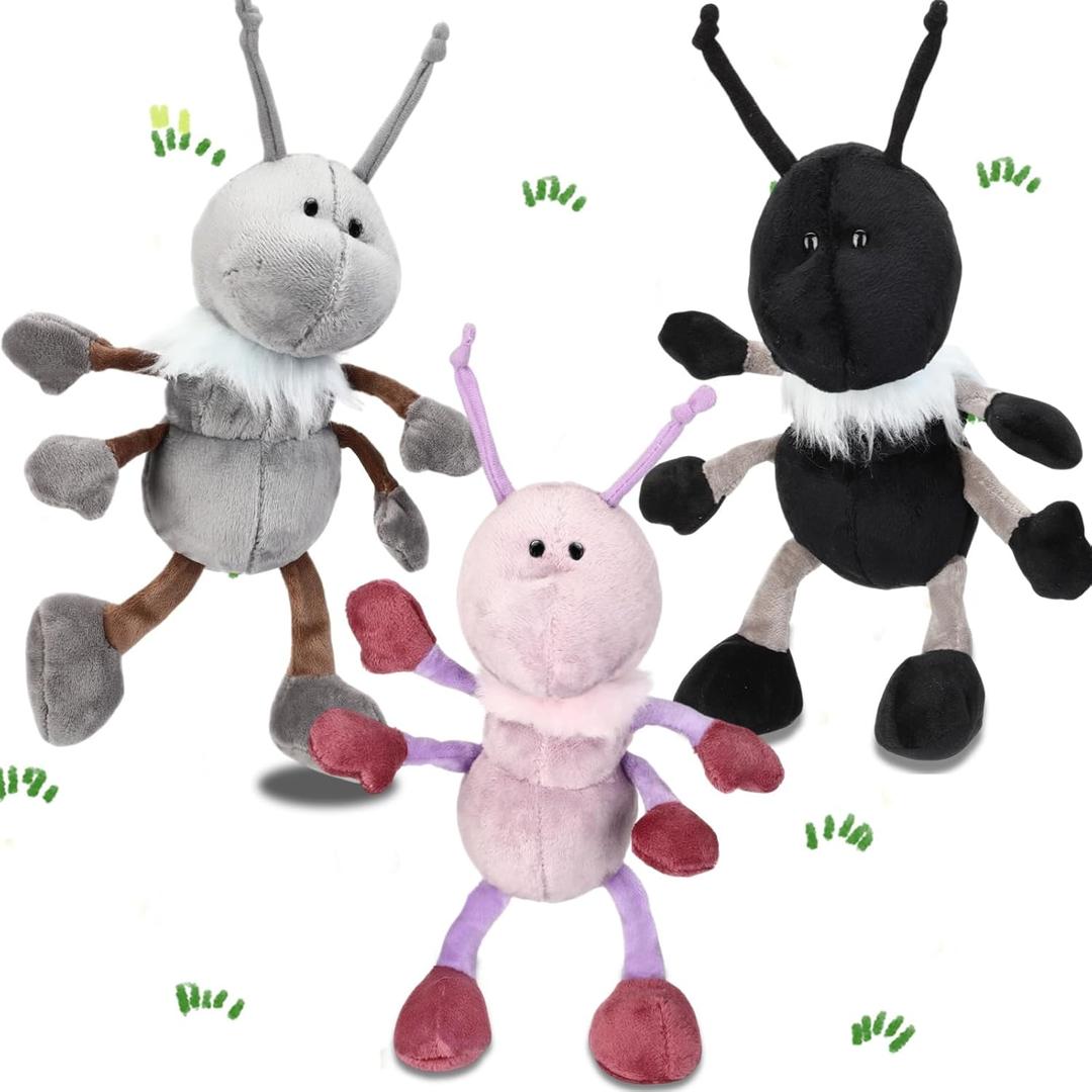 Shappy 3 Pcs 12 Inch Ant Plush Ant Stuffed Animals for Kids Ants Stuffed Animal with Scarf Soft Bug Toys for Boys Girls Birthday Party Favor Decoration(Purple, Gray, Black)