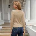 Women's Long Sleeve Ribbed Knit V Neck Button Down Slim Fitted Cropped Cardigan (Beige, XL)