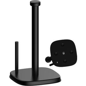 Paper Towel Holder Countertop, Stainless Steel Paper Roll Holder with Weighted Base Suction Cups, One-Handed Operation Standing Paper Towel Holder for Kitchen Bathroom (Matte Black)
