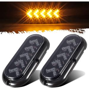 Partsam 2Pcs 6" Oval Arrow Turn Signal Lights Truck Trailer Amber 25LED Surface Mount Smoke Lens Waterproof Sealed Led Marker Clearance Lights Indicators Flange Mount 12V