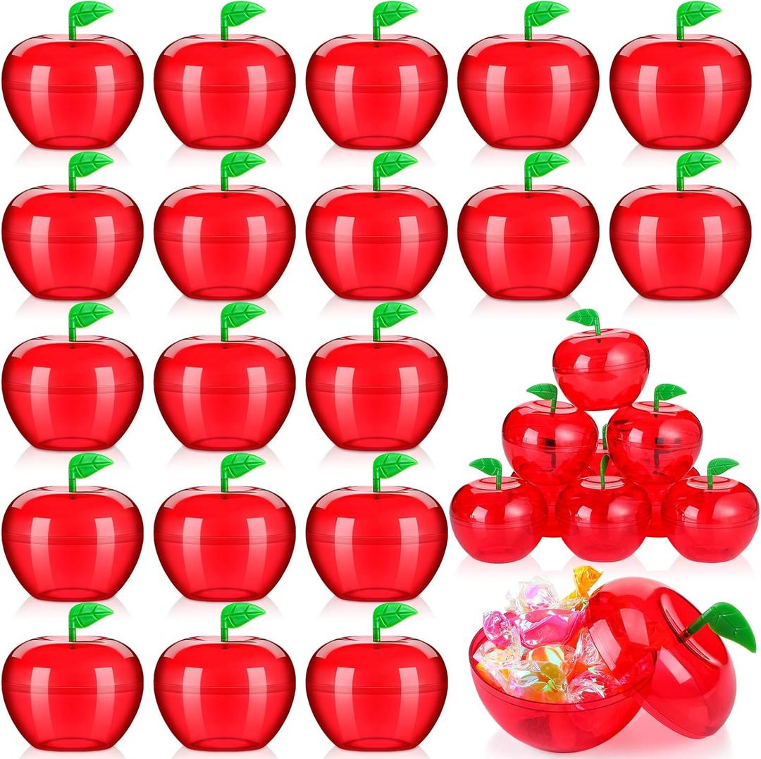 Lallisa 100 Pcs Plastic Apple Container Party Favor for Back to School Teacher Gift Plastic Apple Shaped Candy Jar Box Thank You Graduation Appreciation Teacher Gift for Classroom First Day of School