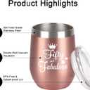 GINGPROUS 50th Birthday Gifts for Women Wife Mom Friends Coworkers, Fifty and Fabulous Wine Tumbler for 50th Birthday, 12 Oz Stainless Steel Insulated Wine Tumbler with Lid and Straw, Rose Gold