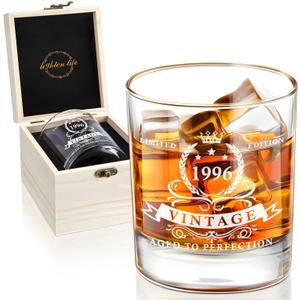 LIGHTEN LIFE 30th Birthday Gifts for Men 12 OZ,1996 Whiskey Glass in Valued Wooden Box,30th Bday Gift Ideas,Gag Gifts, Birthday Decorations for Him