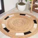 JONATHAN Y Porto Jute Circle Natural/Cream/Black 4' Round Indoor Area Rug, Cottage, Geometric, Easy-Cleaning for Living Room, Bedroom, Kitchen, Pet Friendly, Non-Shedding (RNF106A-4R)