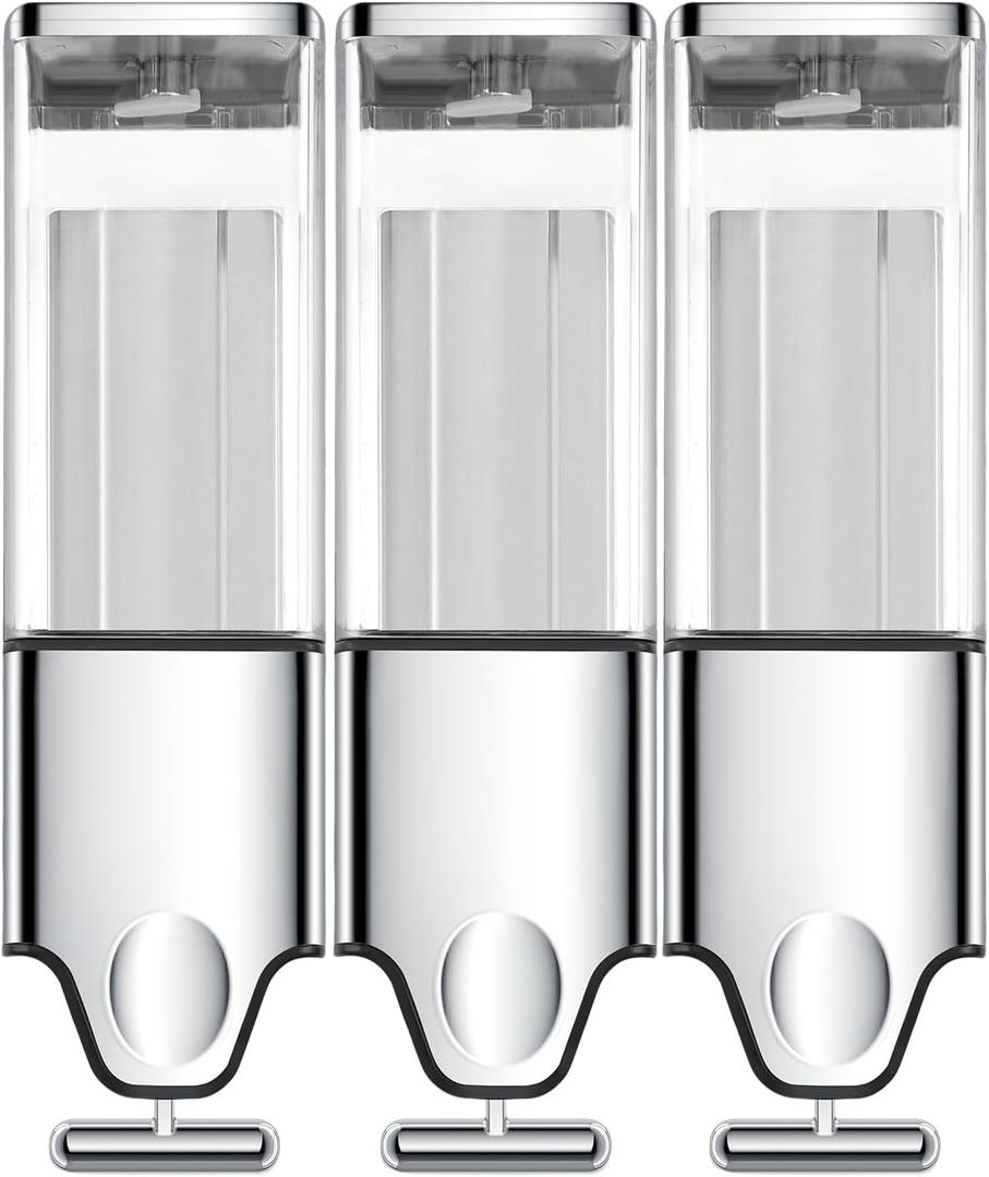 3-in-1 Quadrate Dispensers for The Shower,Shower soap Dispenser,Conditioner Dispenser, Shampoo Dispenser,No Drilled Wall Mounted Distributor,Hotel,Bathroom,Home (Triple, Colorless)