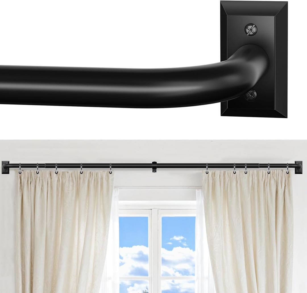 Black Curtain Rods, Room Darkening Rod for Windows 48 to 90 Inches(4-7.5Ft), Wrap Around Curtain Rods, Heavy Duty Blackout Drapery,Modern Decorative Window Treatment Rod, Matte Black