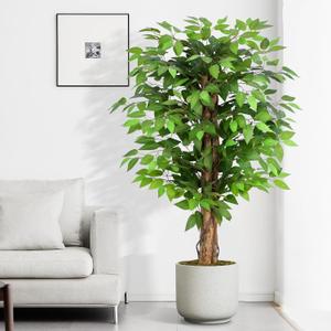 4ft Ficus Artificial Trees with Natural Curved Trunks, 48" Tall Lush Faux Tree for Home Decor Indoor, Green Lifelike Fake Ficus Tree Artificial Plants