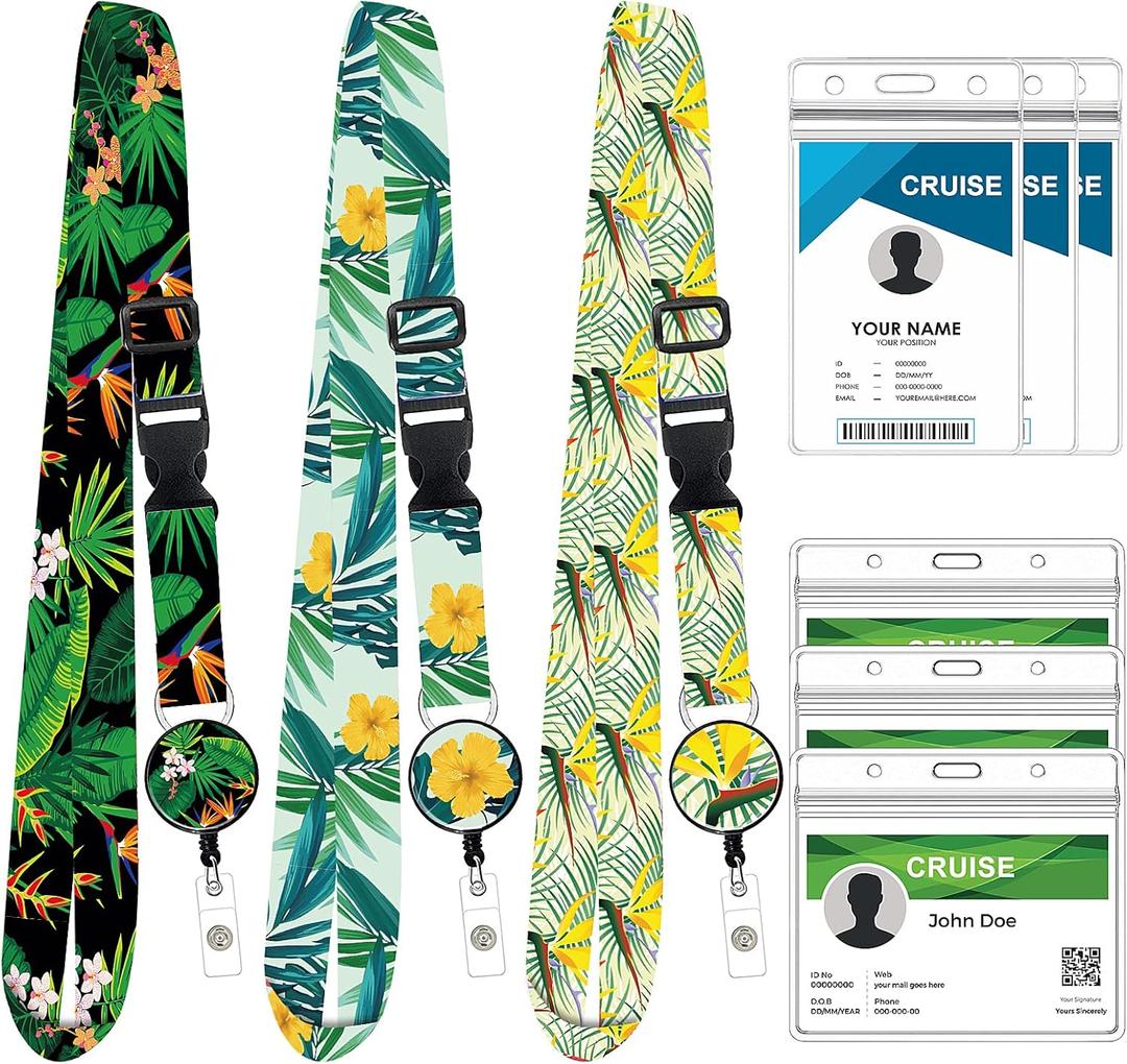 3 Pack Retractable Cruise Lanyard, Adjustable Cruise Ship Lanyard with Id Badge Reel Holder & Detachable Buckle, Key Card for Carnival Royal Caribbean Cruises, Essential Cruise AccessoriesB