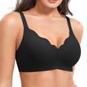 YEOREO Womens Wireless Bras Push Up Full Coverage Bra No Underwire Seamless Comfortable Scalloped Supportive Bralette Black S (Black, S)