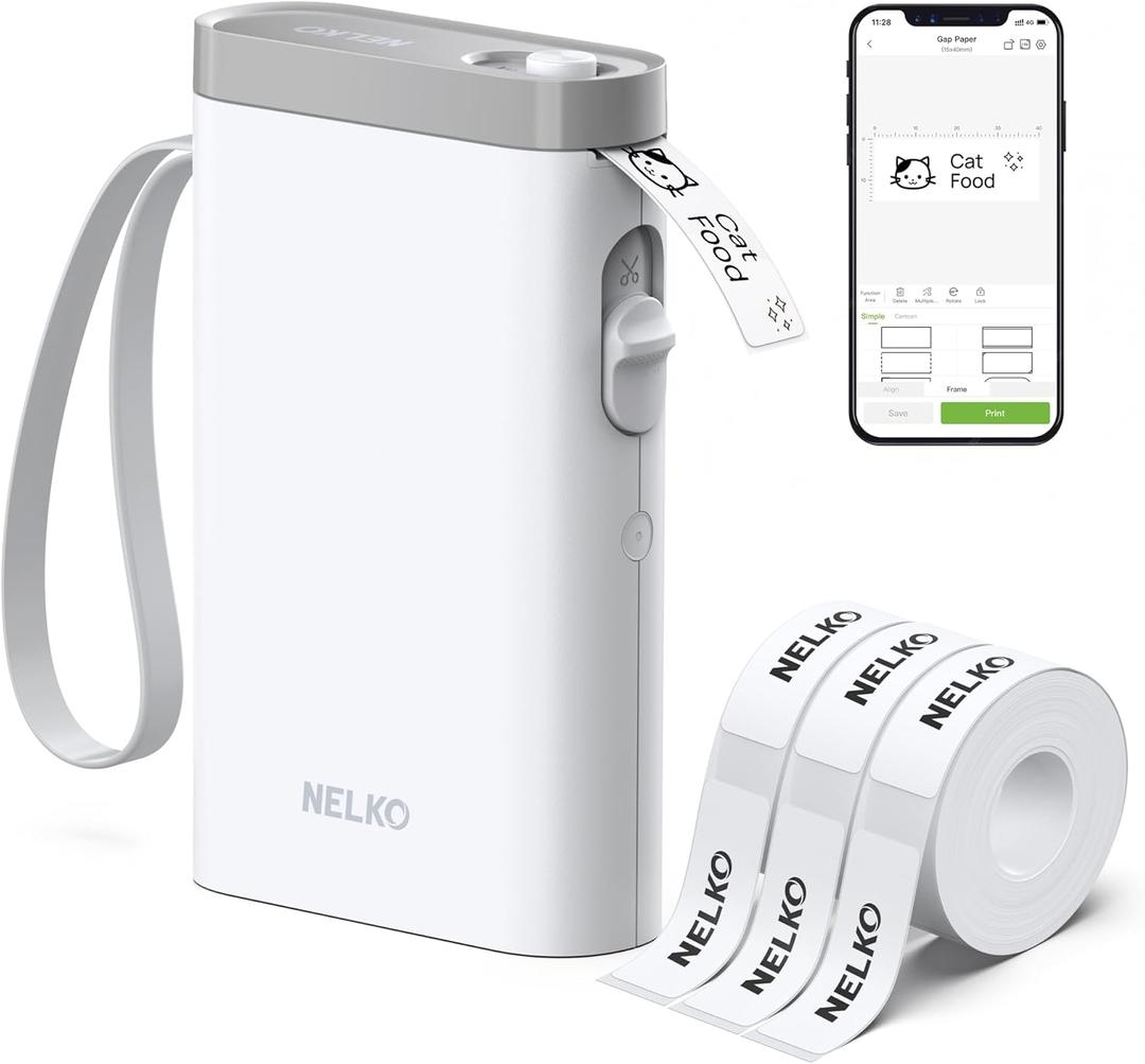 Nelko Label Maker Machine with Tape, P21 Bluetooth Label Printer with 3 Tapes, Wireless Mini Label Makers with Multiple Templates Icon Font Custom for School Office Home, White