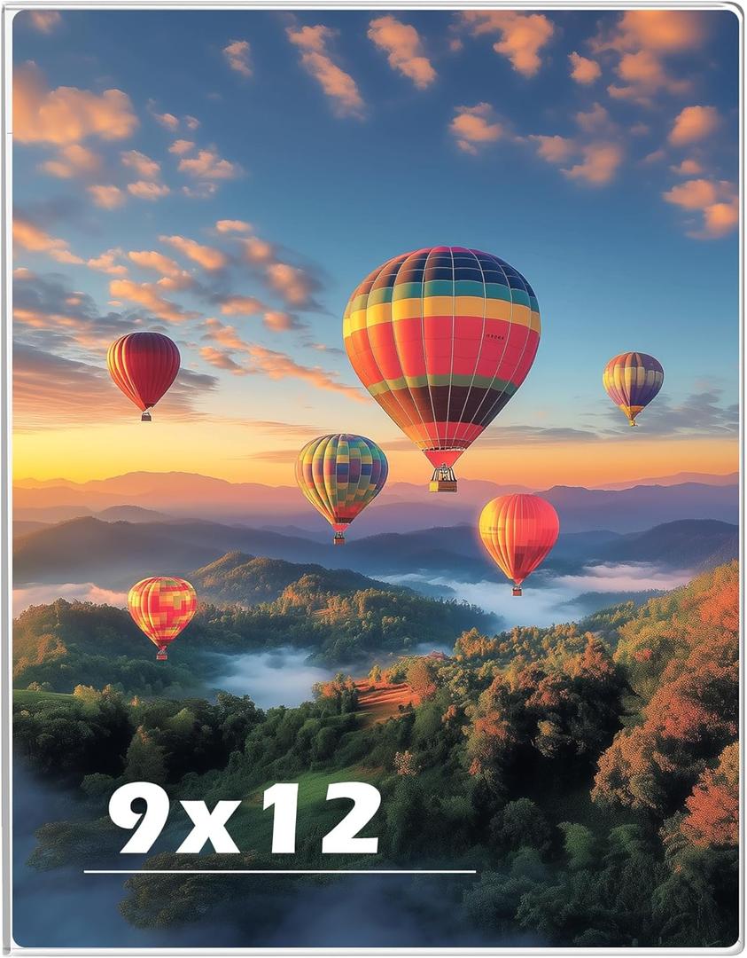 9 x 12 Acrylic Picture Frame, Horizontal/Vertical Clear Photo Frame for Wall with Tape, No Drilling Floating Hanging Frameless Picture Frame, Wall Mount Sign Holder for Home, School, Office