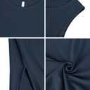 Missufe Women's Round Neck Sleeveless Tie Waist Knit Side Slit Slim Tank Midi Dress (Blue)