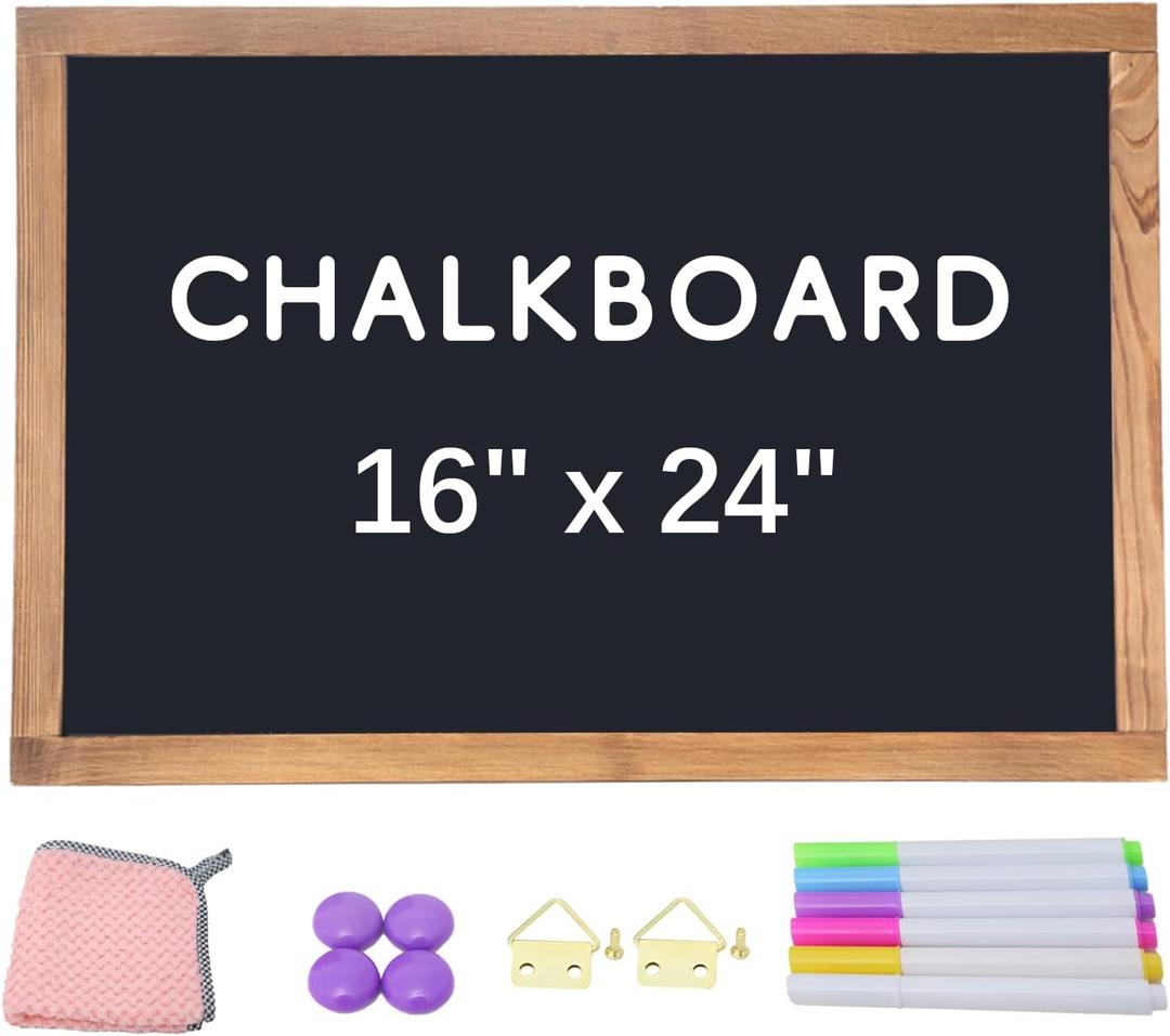 KOOLDE 16" x 24" Magnetic Chalkboard - Large Hanging Framed Wall Wood Frame Board Sign Blackboard for Home, Office, School, Restaurant