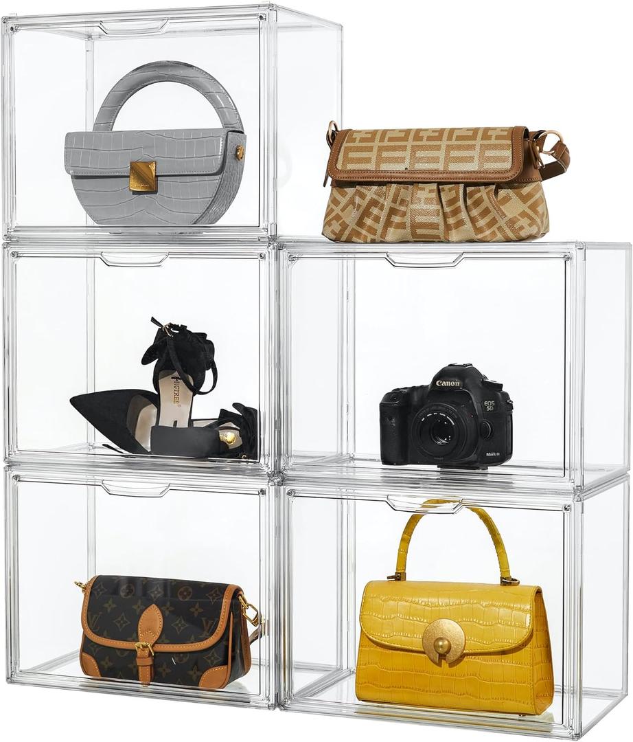 Attelite Purse Organizer for Closet, 5 Pack X-Large Handbags Storage Organizer, Stackable Storage Bins for Collectibles, Cosmetic, Heels