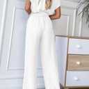 PRETTYGARDEN Women's One Piece Jumpsuits Dressy Casual Summer Short Sleeve Wrap V Neck Wide Leg Pants Romper Spring Clothes (White, M)