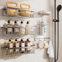 Veken Shower Caddy 6-Pack, Advanced Rustproof Design, No Drilling Adhesive Shelves, Rack with Soap Holder, Large Capacity Bathroom Organizers and Storage, Wall-Mounted Kitchen & Home Decor, Silver