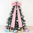 20 x 47 Inches Extra Large Christmas Satin Bows Christmas Tree Topper Decorations Giant Xmas Tree Toppers Bows for Home Wreath Wall Holiday Birthday Wedding Engagement Party Decor(Pink)