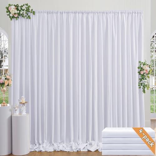 20ft x 10ft Thick White Backdrop Curtains for Parties, 4 Panels 5ft x 10ft Non See Through White Polyester Wedding Drapes Photo Backdrop for Birthday Party Graudation Photography Home Decor