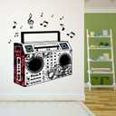 Design With Vinyl Music Wall Decal Classic Boombox with Musical Notes on White Background Removable - Size: 27 in x 30 in