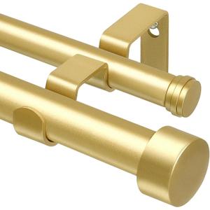 KAMANINA 1 Inch Double Curtain Rods 66 to 120 Inches (5.5-10 Feet), Heavy Duty Adjustable Double Curtain Rod for Windows, Gold Drapery Rods with End Caps