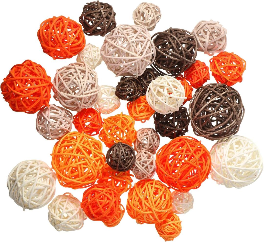 Patelai 36 Pcs Wicker Rattan Balls Decorative Balls for Vase Centerpiece Bowls Orbs Filler for Home Decor,4 Sizes(Bright Color) (Orange,brown,white)