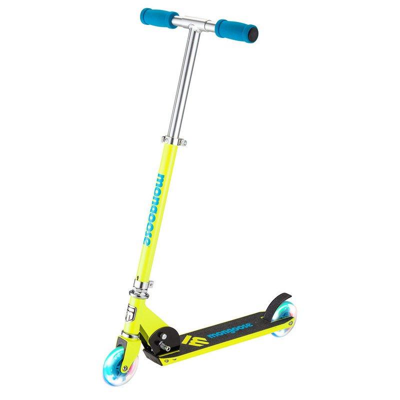 Neon Yellow Mongoose Force 1.0 Folding Scooter Ages 5+ Max weight 176 Lbs LED Lighted Wheels
