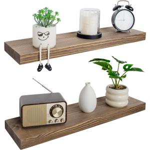 BGMG 30 inch Walnut Floating Shelves for Wall Set of 2,High End Solid Real Wood 30 in Floating Shelf,Rustic Wooden Wall Mount Shelves,Heavy Duty Bracket,30x6.7x1.25 inch
