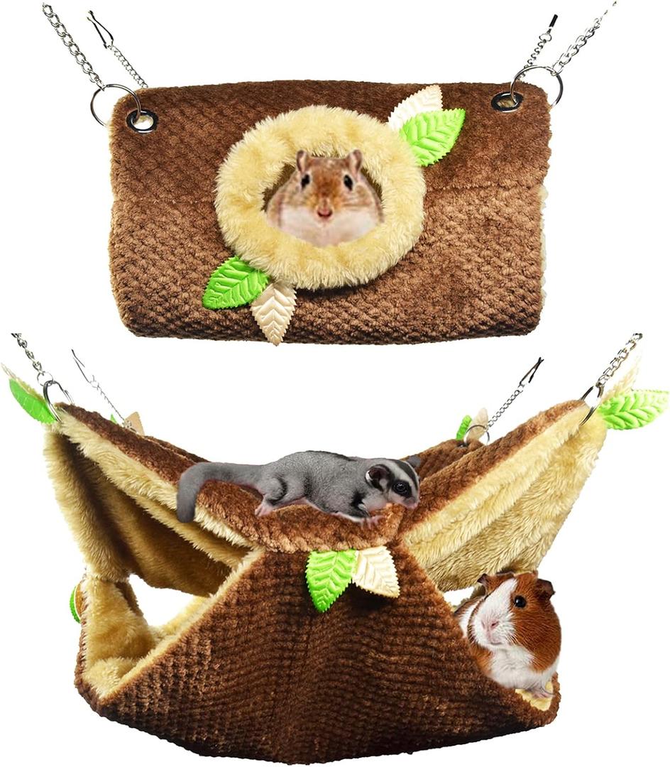 Small Animal Hammock, Hamster Hanging Bunkbed Hammock & Tunnel Warm Bed House Cage Nest Cage Hanging Tunnel and Hammock for Sugar Glider Squirrel Hamster Parrot Mice Chinchilla Flying Squirrel Rat