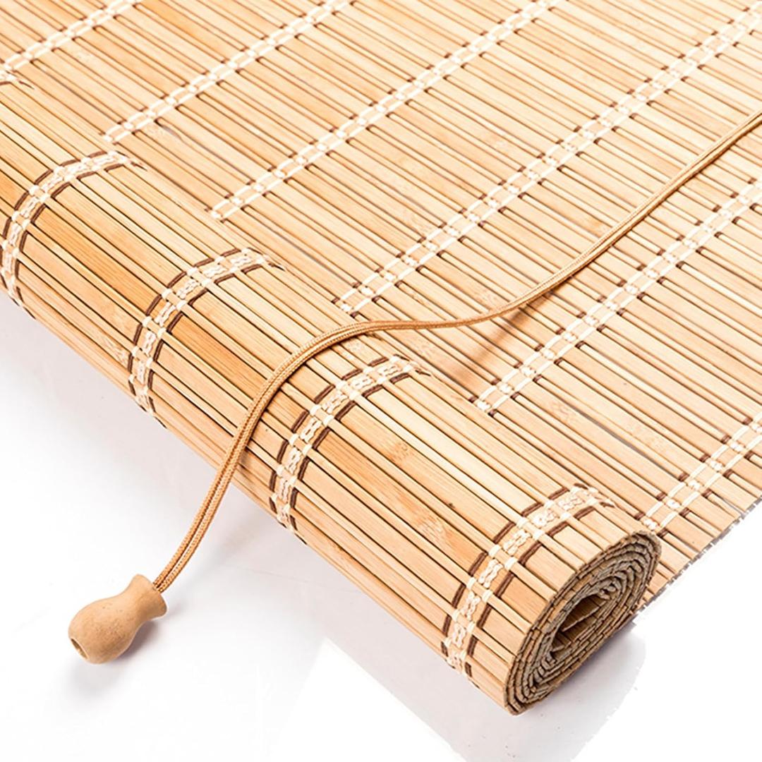 Bamboo Blinds for Interior Windows, 40"W X 48"H Bamboo Roller Shades Indoor | Roll Up Shades Light Filtering for Outdoor Patio, Decks, Porch, Backyards Natural Bamboo Material, Easy to install
