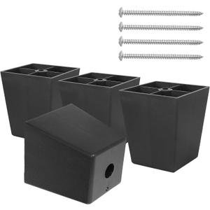 3 inch Black Plastic Furniture Legs, Screw-in Couch Legs Square Sofa Legs Replacement Legs for Furniture Couch Table Sofa, Pack of 4