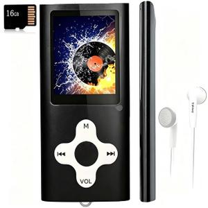 MP3 Player/Music Player with a 16 GB Micro SD Card Portable Digital Music Player/Video/Voice Record/FM Radio/E-Book Reader,Ultra Slim 1.8''Screen (Black)