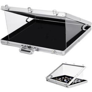 34"x22" Card Show Display Case,Portable Aluminum Trading Card Display Case | Clear Acrylic Card Box with Locks Suitable for Sports Card/TCG/Jewelry Collection(Silver)