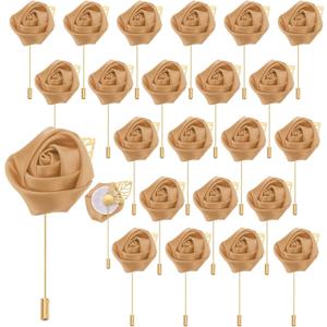 uxcell 24pcs Champagne Rose Boutonnieres Flower Buttonholes Pocket Boutonnieres Pins for Wedding Ceremony Anniversary Prom Formal Dinner Party