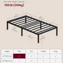 VASAGLE Twin Metal Bed Frame 14 Inches Tall, 550 lb Weight Capacity, No Box Spring Needed, with Under-Bed Storage, Easy Setup, Heavy-Duty Platform Bed, Mattress Retainers, Matte Black URMB653BD02S