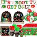 176 PCS Ugly Sweater Party Decorations - Ugly Sweater Decorations Set Includes Plates, Napkins, Cups, Forks, Knives, Banner, Tablecloth, and Balloon for Christmas Party Decorations, Serves 25