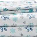 Eddie Bauer - Flannel Sheets King Size, Anti-Pilling & Wrinkle Resistant Cotton, Touchably Soft for All-Season Comfort - Bed Sheets with Matching Pillowcase & Fitted Sheet (Tossed Snowflake Blue)