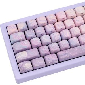 136 Keys Purple MOA Profile Keycap Set, Dye Sub Thick PBT Keycap Round, Custom Side Print Key Cap Wave Texture, Aesthetic Key Cap for ANSI Layout Mechanical Gaming Keyboard
